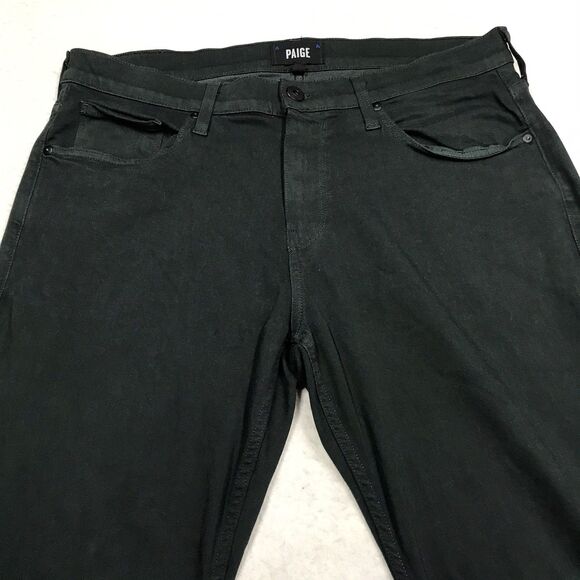 PAIGE Normandie Jean Men 33(34x33) Green Stretch Denim Dark Academia USA Made - Picture 3 of 15